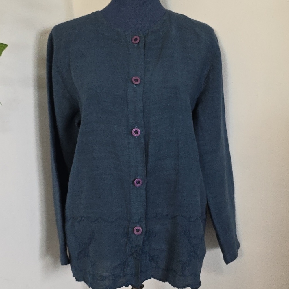 Hit Cotton Marc Ware Dark Blue Linen Button Down Cardigan Top